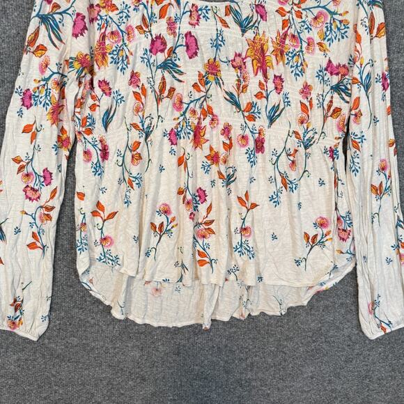 Free People Shirt Womens Small White Floral Cottage Core Bohemian Stretch - Picture 4 of 9